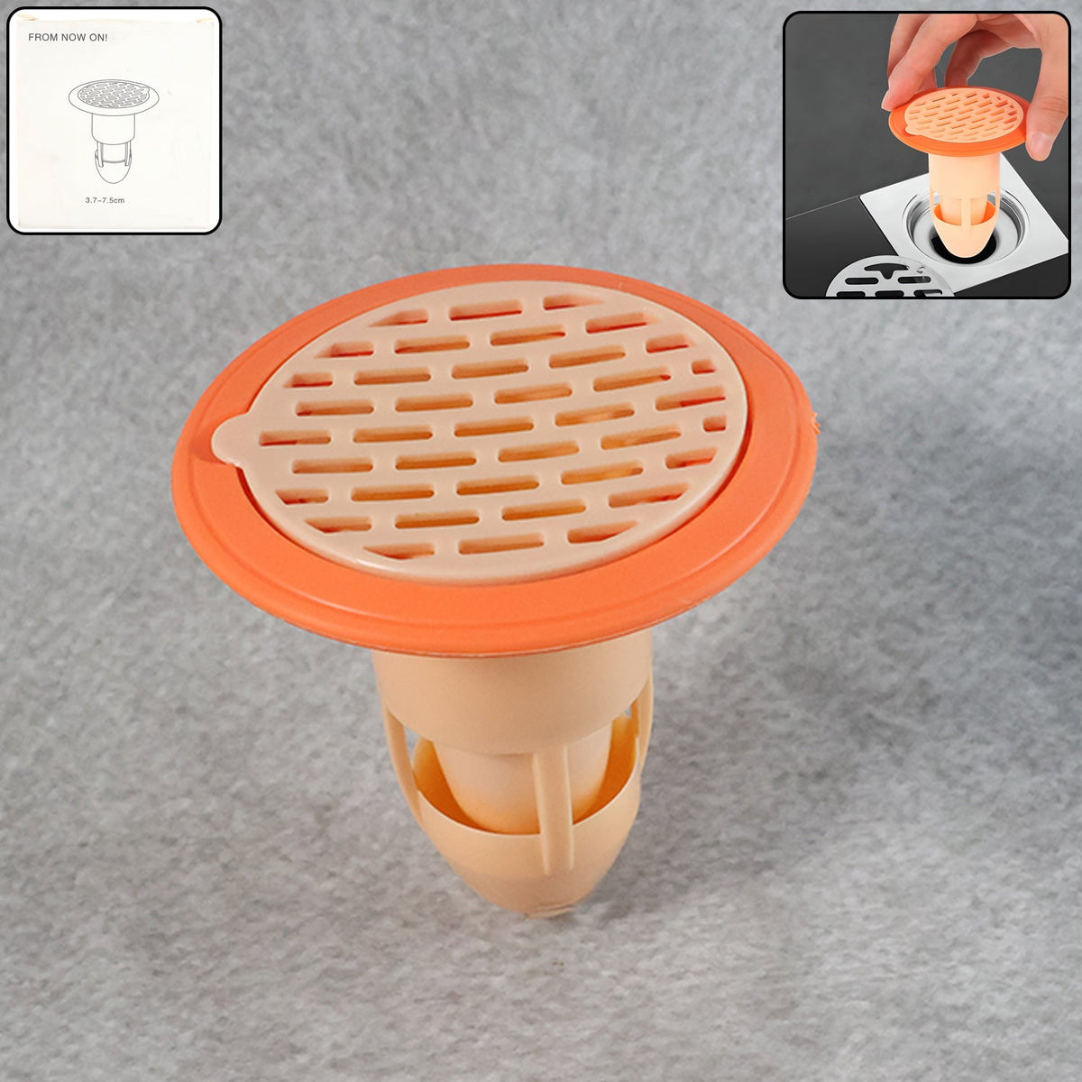 Plastic drain strainer with hair catcher installed in a bathroom shower drain Main image