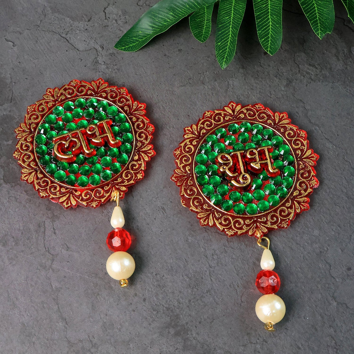Shubh Labh beaded decorative door hanging with stone work and pearl beads Main image