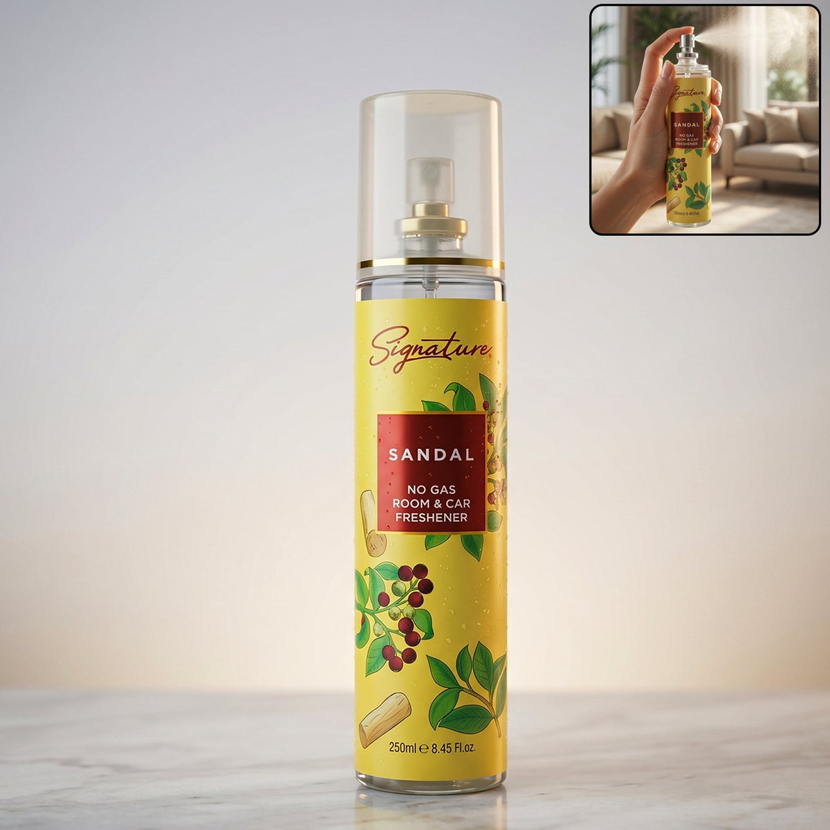 Signature sandalwood air freshener spray 250ML bottle for room & car use Main image