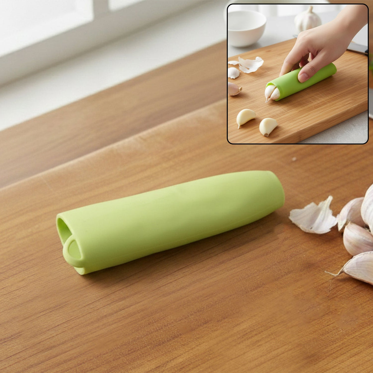 Silicone garlic peeler tube on white background for easy garlic skin removal Main image