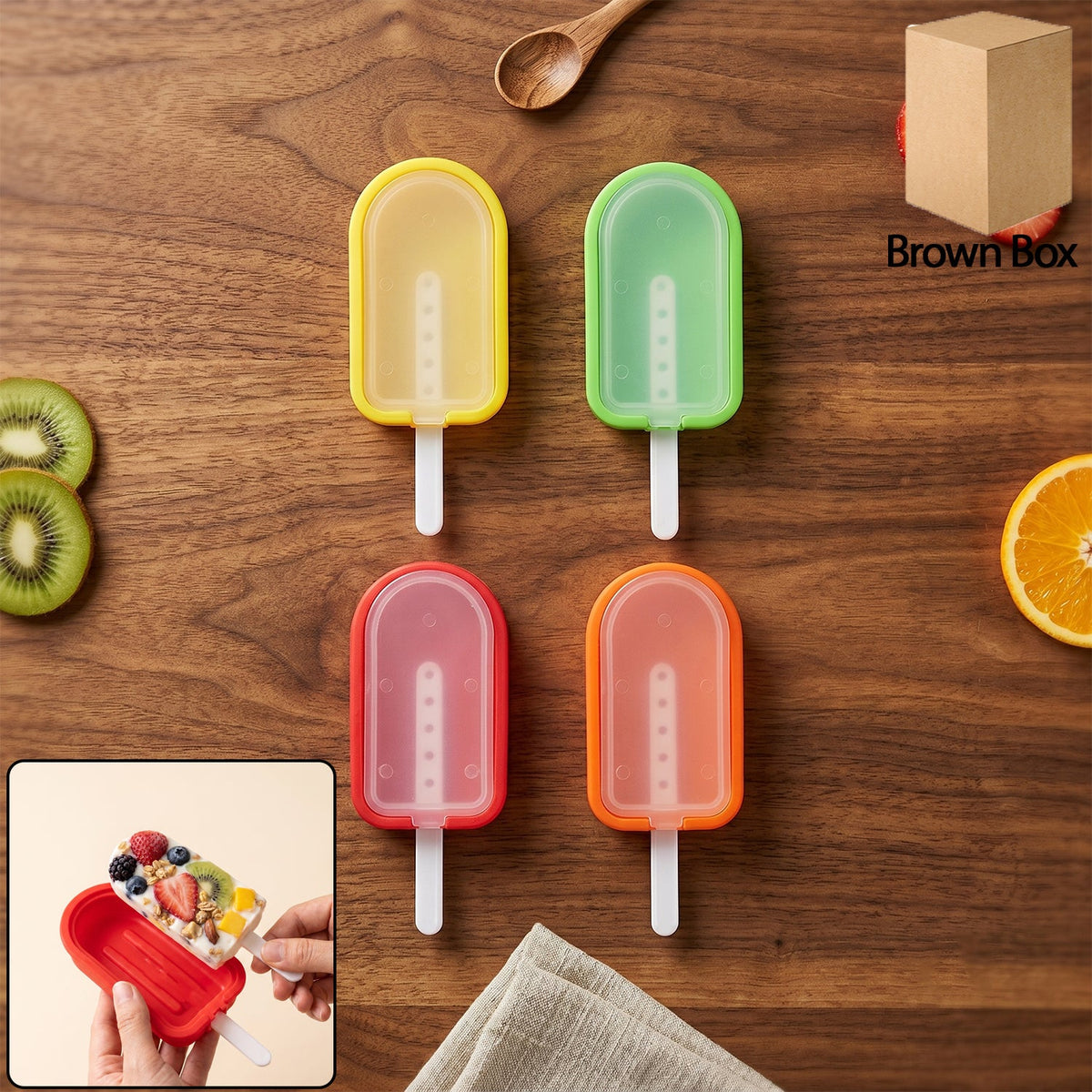 Flexible silicone popsicle mold set with built-in sticks for easy ice cream making Main image