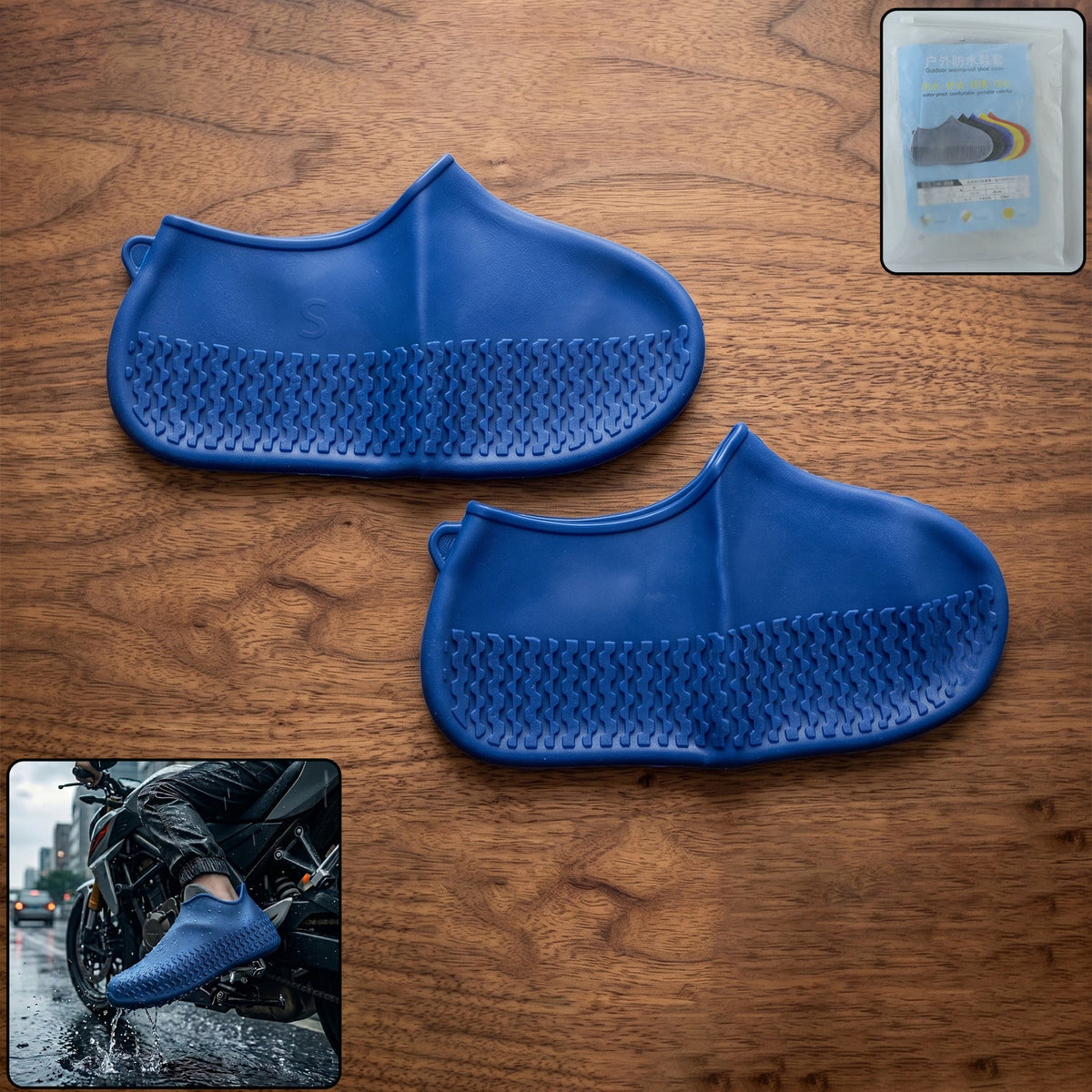 Blue waterproof silicone shoe cover for rain and outdoor protection Main image