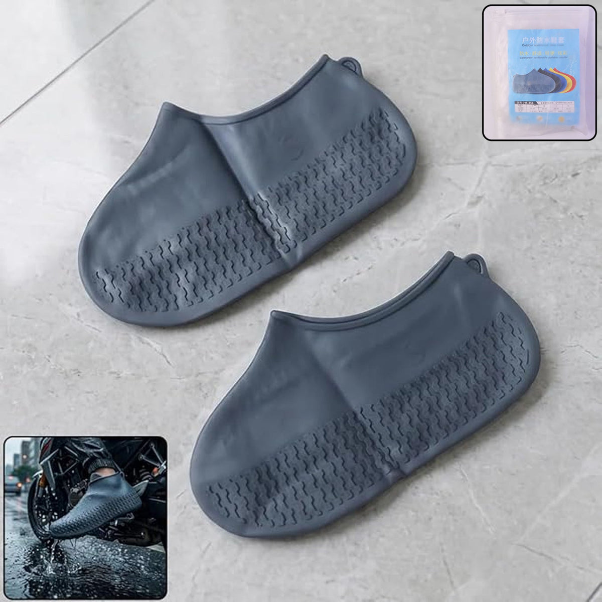 Grey waterproof silicone rain shoe cover for men and women Main image