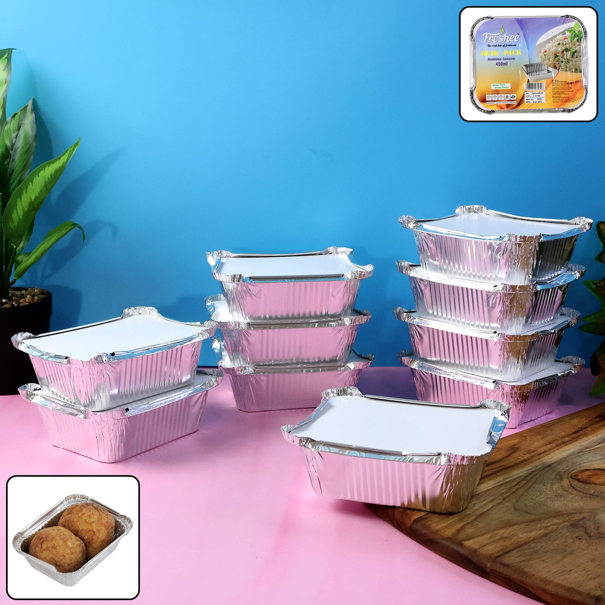 Freshee aluminium food container with lid holding 450 ml meal Main image