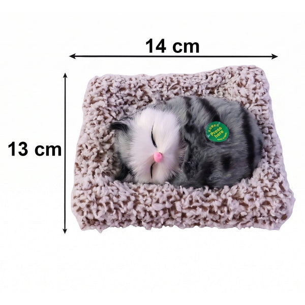 Side perspective of plush open-eye cat figurine