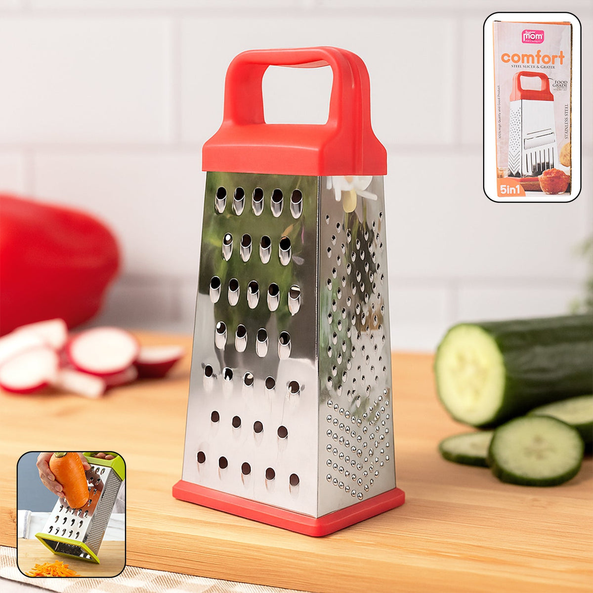 Stainless steel grater and slicer with ergonomic handle for kitchen use Main image