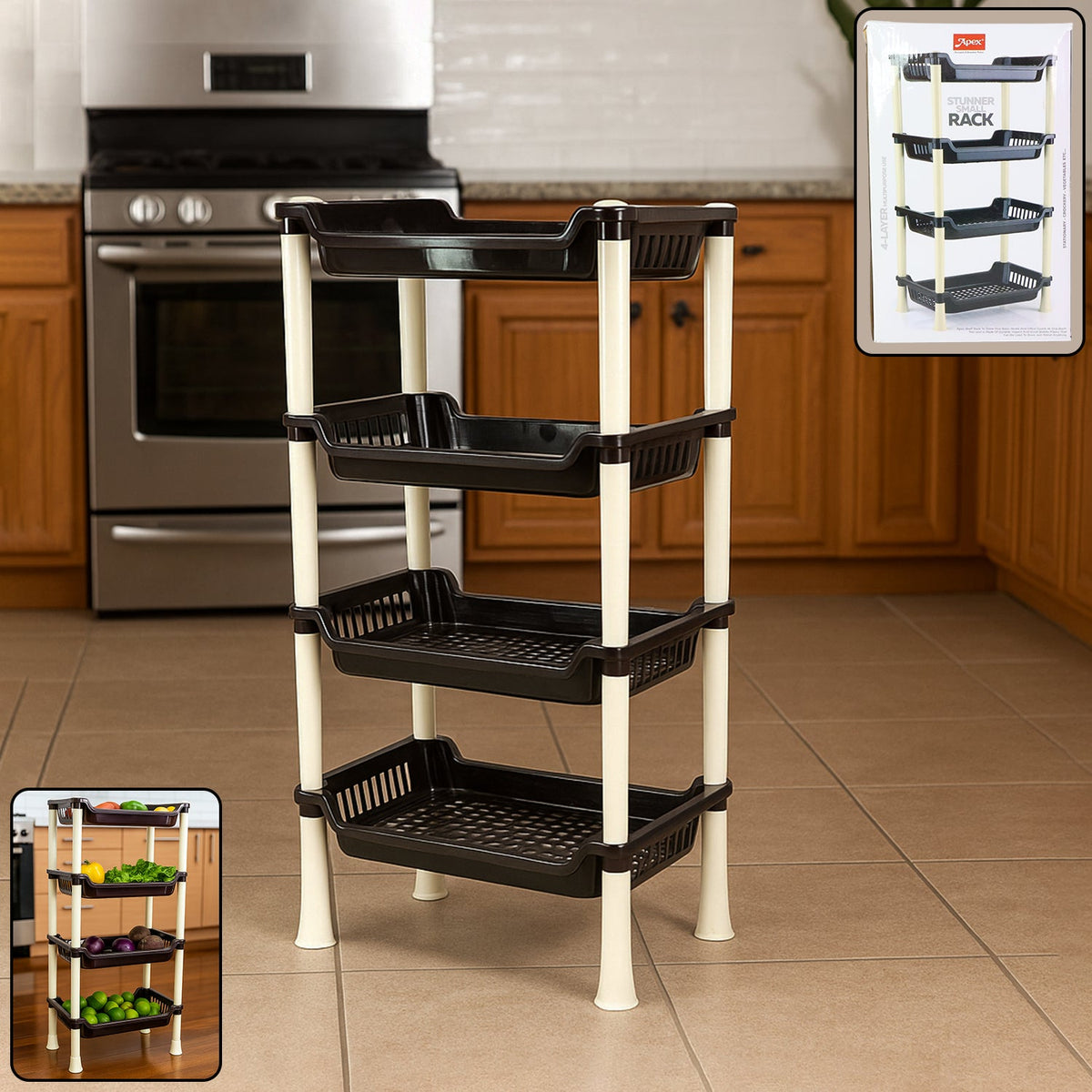 Apex 4-layer plastic storage rack with ventilated baskets in white Main image