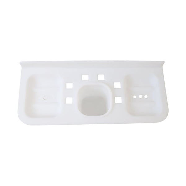 Collection of versatile plastic soap dishes in various bathroom and kitchen settings.