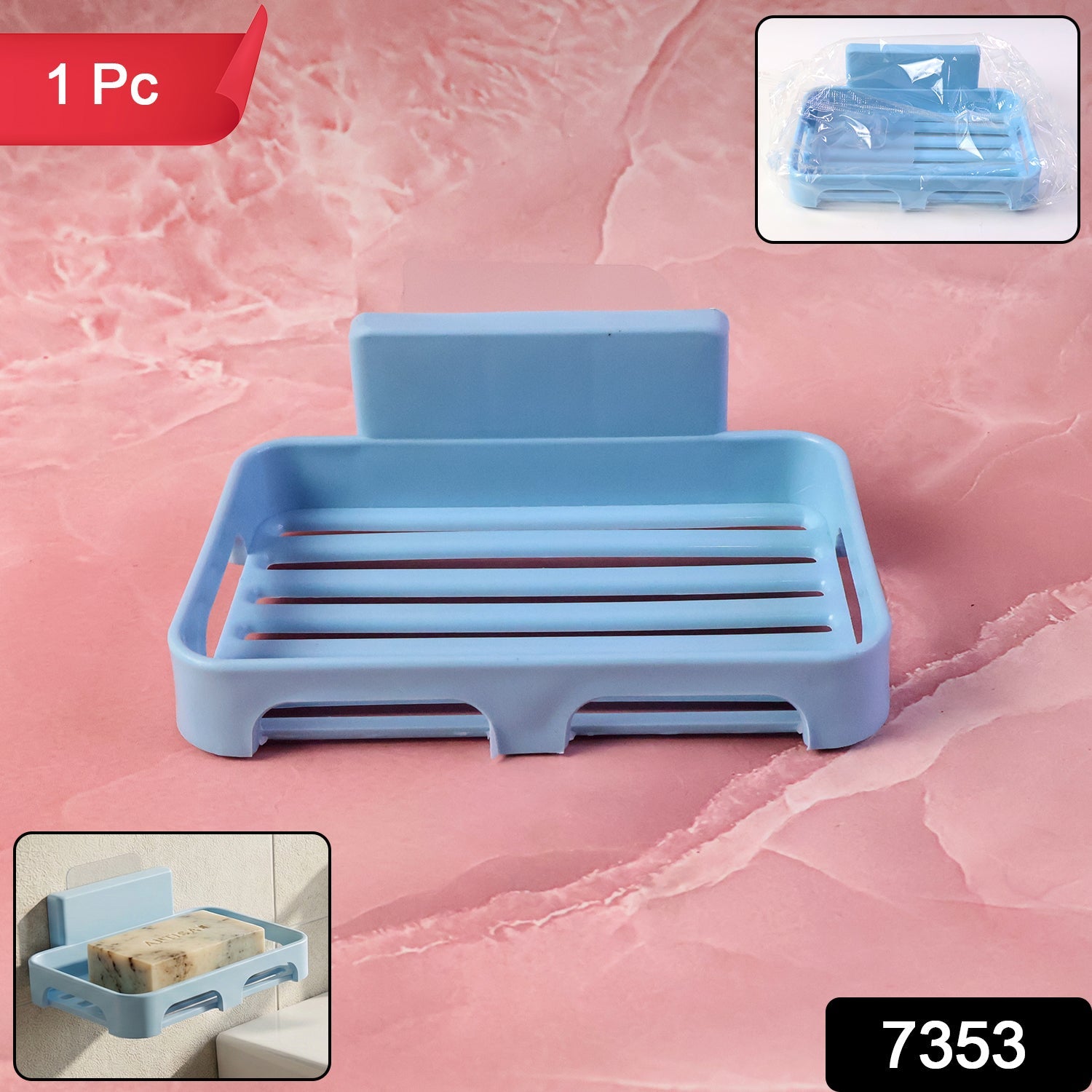 Plastic Soap Dish with Drain Slots – Self-Adhesive Wall Mount Secondary image