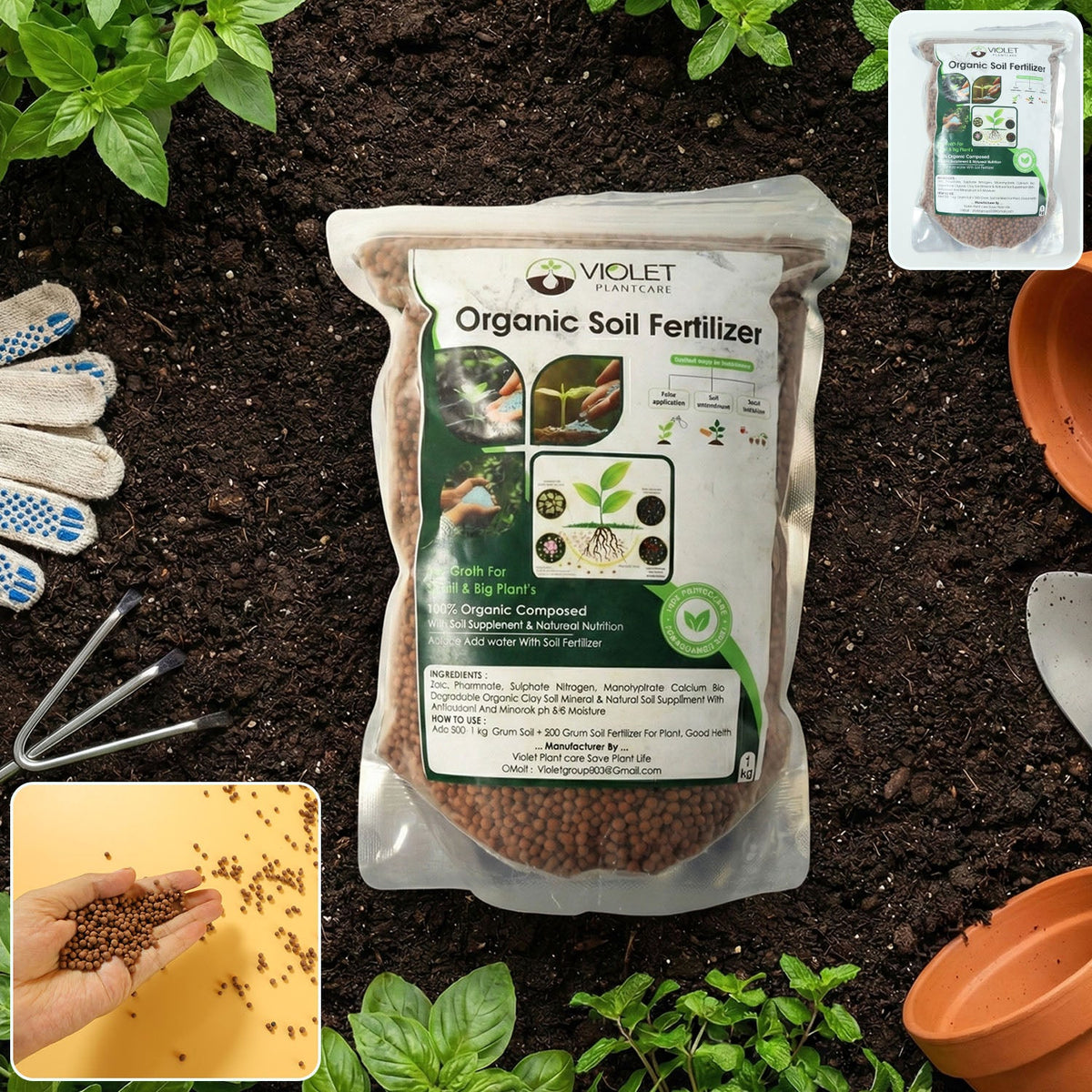1 kg pack of red organic soil fertilizer granules enhancing soil fertility Main image