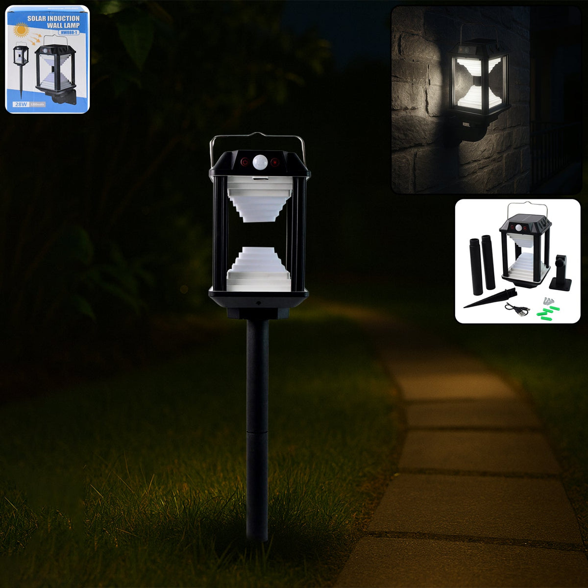 Solar motion sensor LED wall lamp mounted outdoors providing bright light Main image
