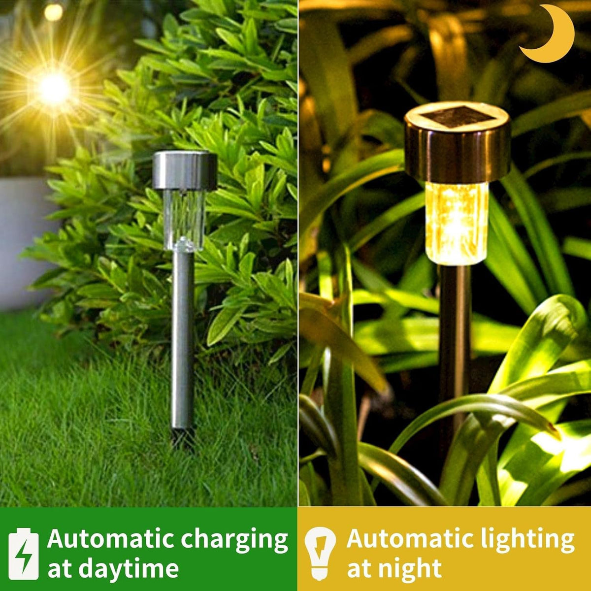 Solar lawn lamp set of 12 stainless steel outdoor lights illuminating garden pathways Main image