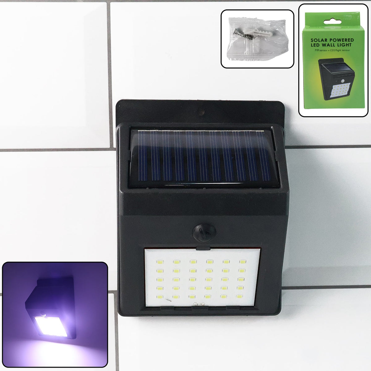 Solar powered LED wall light with motion sensor illuminating garden pathway Main image