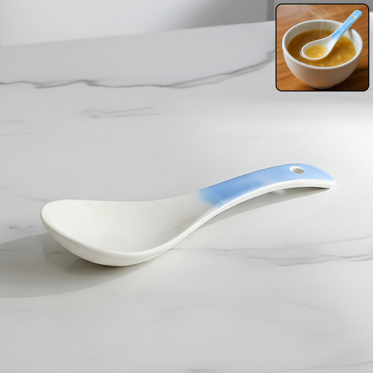Premium ceramic serving spoon with ergonomic handle for soups and curries Main image