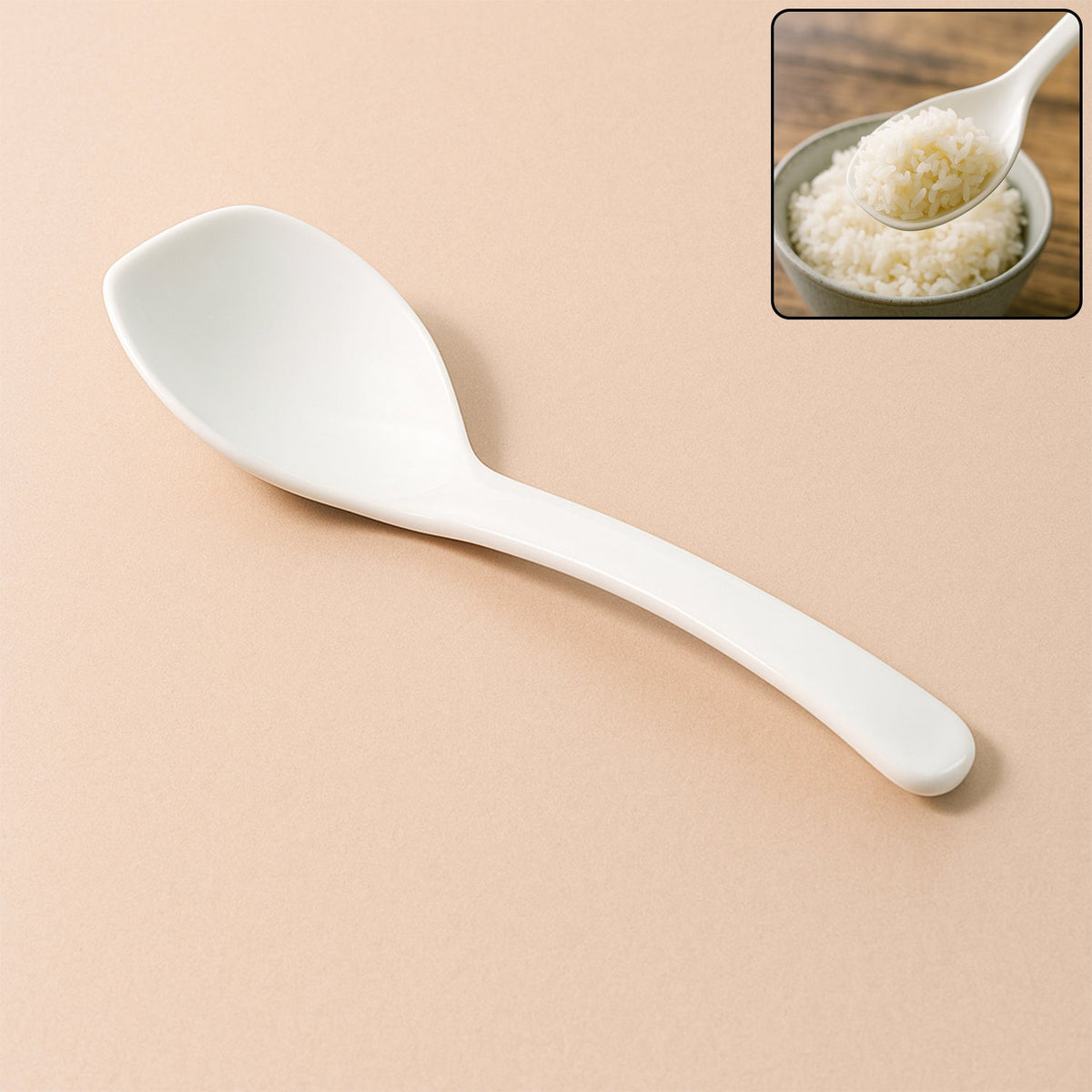 White rice serving spoon with ergonomic handle and non-stick design Main image