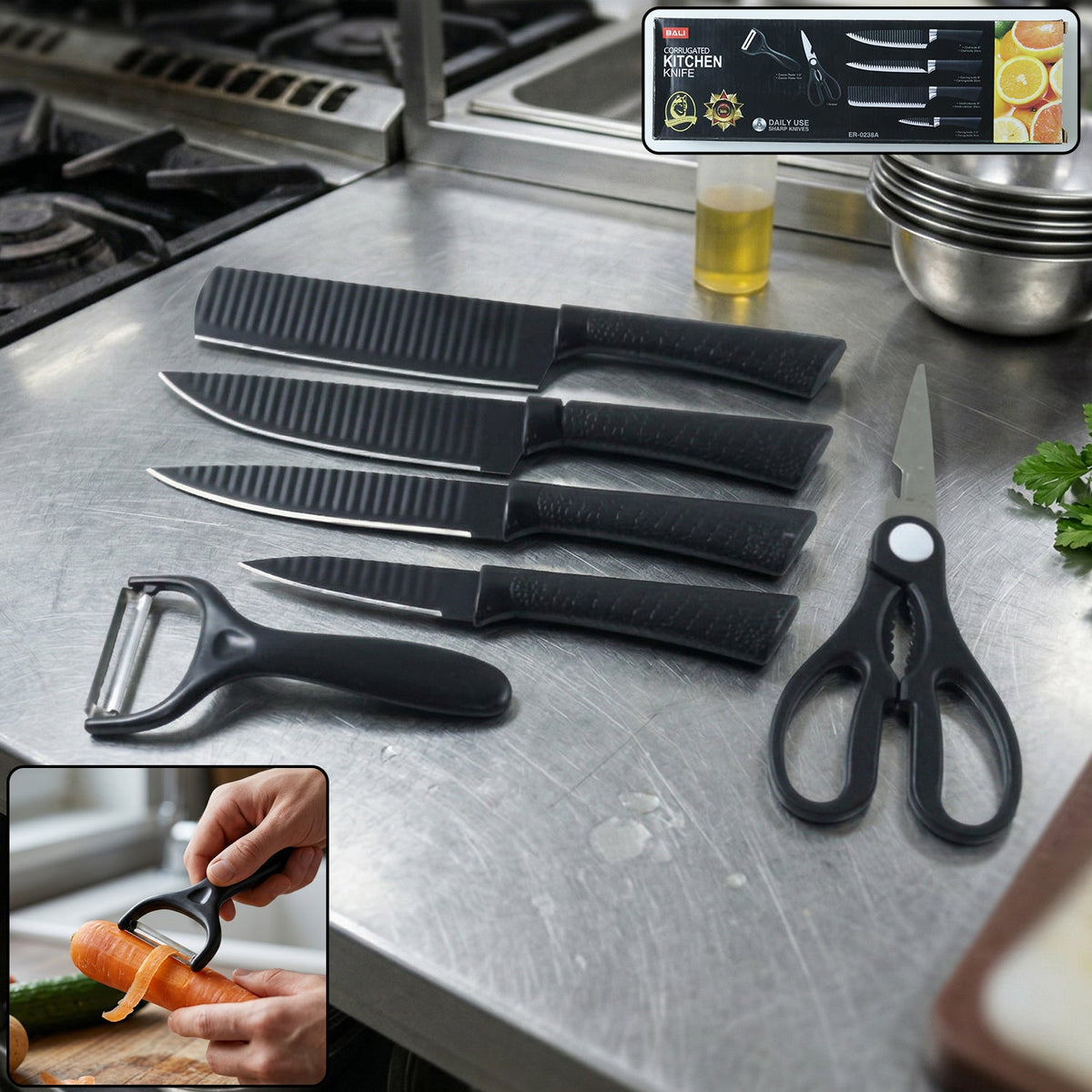 6 in 1 kitchen knife set with stainless steel blades Main image