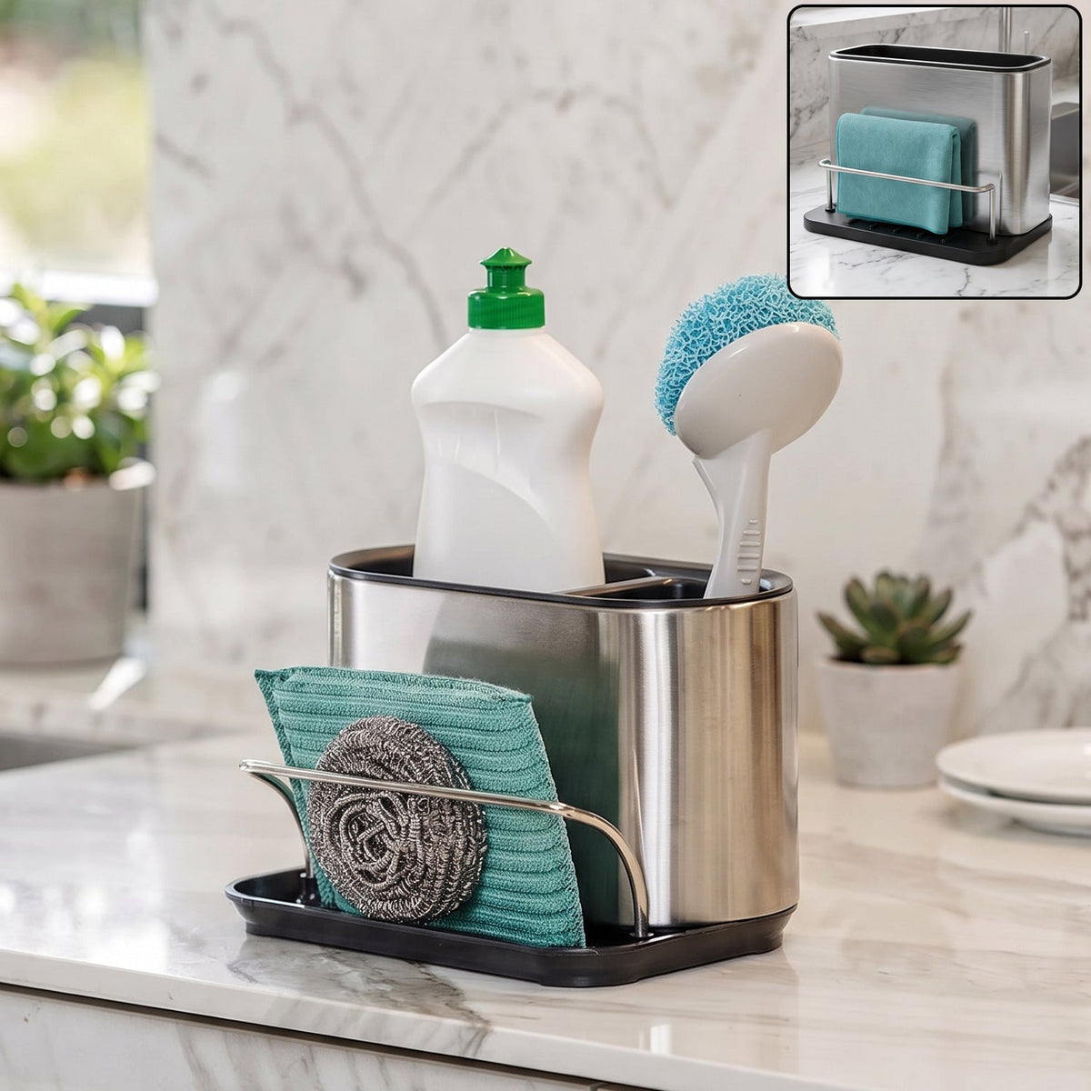 Stainless steel sink caddy organizer rack holder and kitchen sponge stand (1 pc) Main image