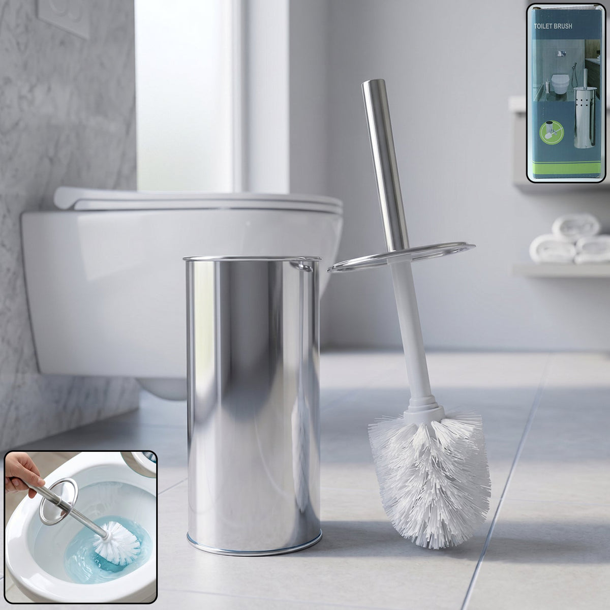 Toilet cleaning brush with sturdy fibers and long handle for deep cleaning in bathrooms Main image