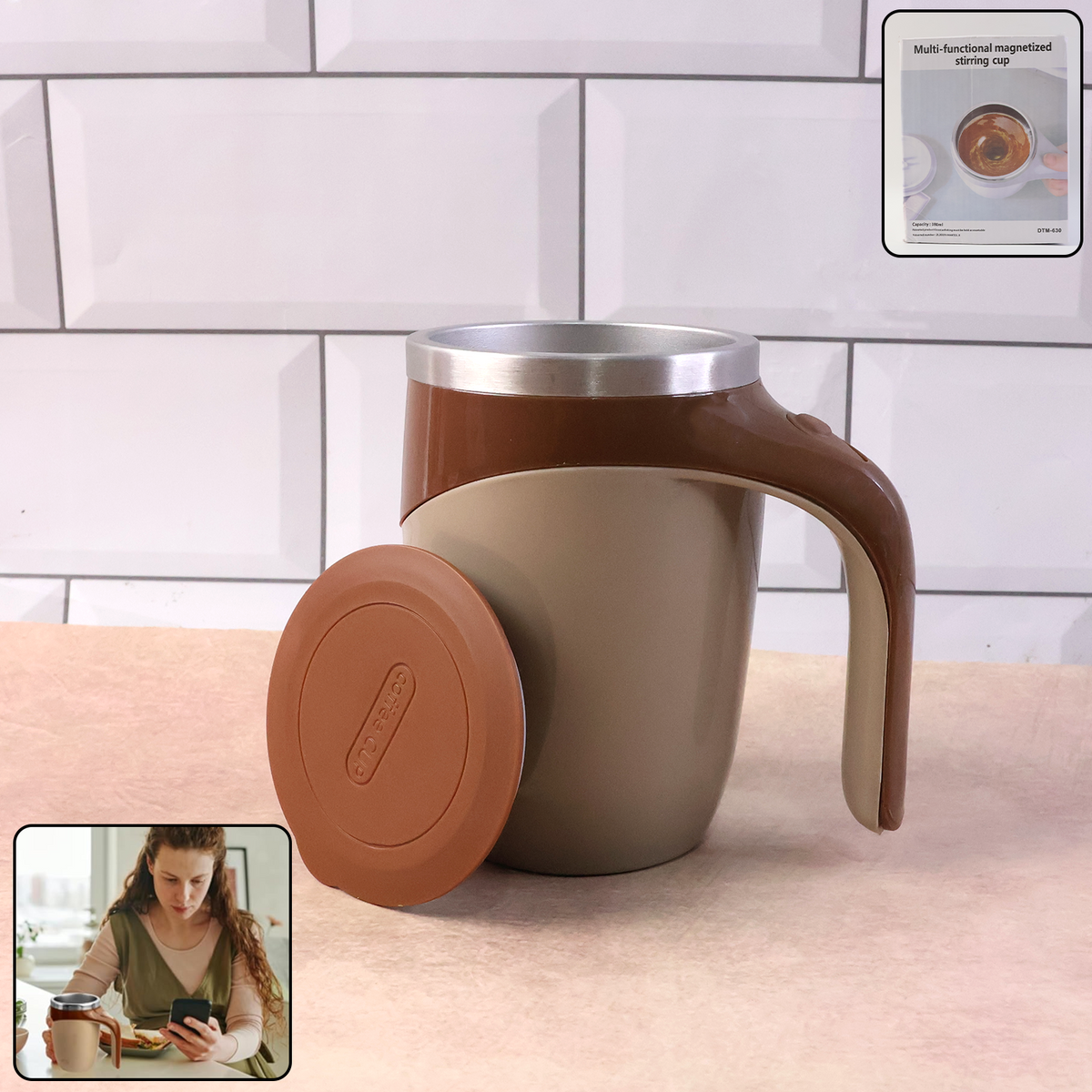 Sleek stainless steel self-stirring coffee mug from Mug Wala, perfect for any beverage. Main image