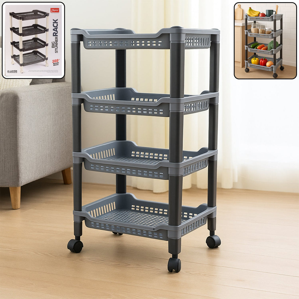 Apex 4-layer plastic storage rack with ventilated baskets ideal for fresh fruit storage Main image