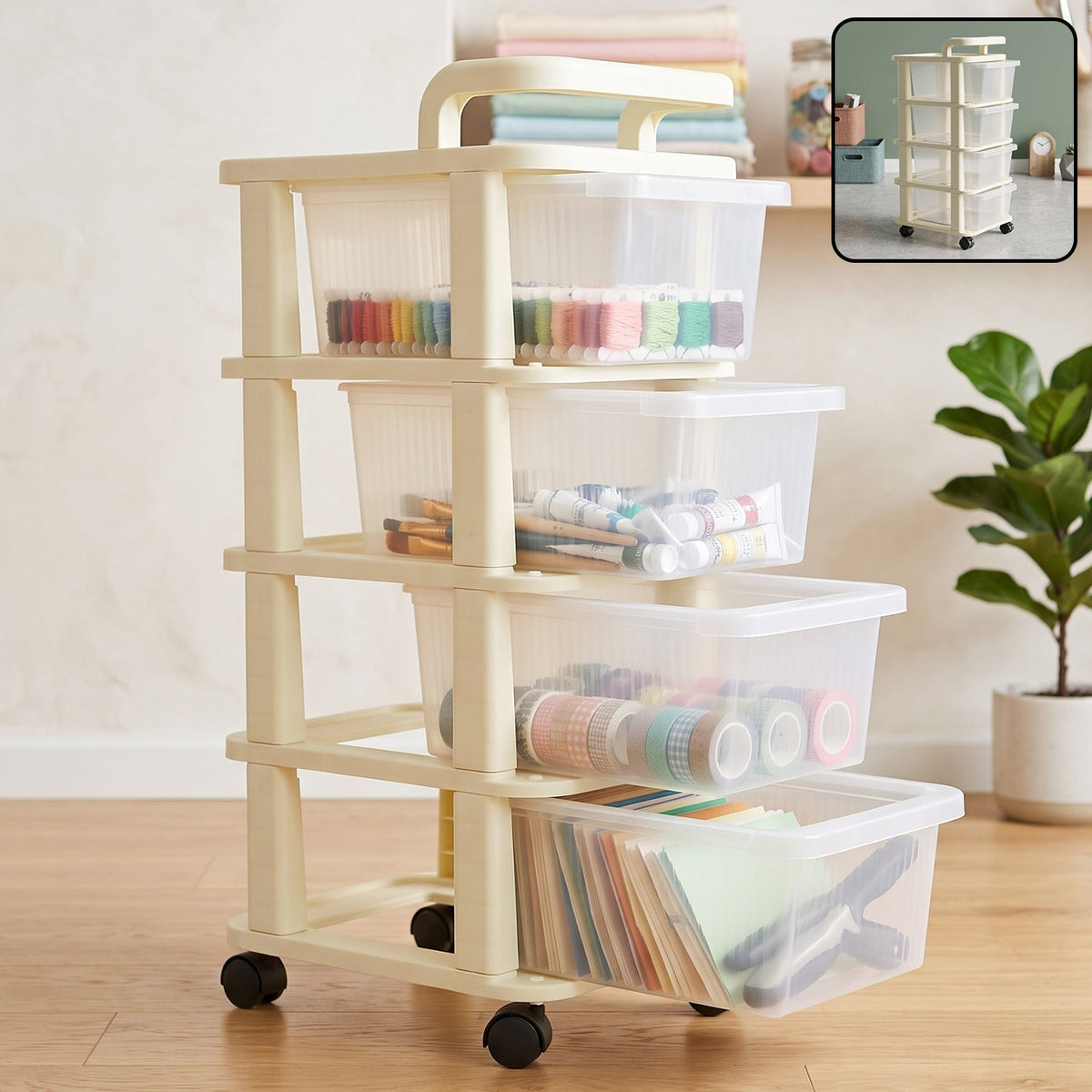 4 tier plastic storage trolley with wheels, rolling drawer organizer cart (1 pc) Main image
