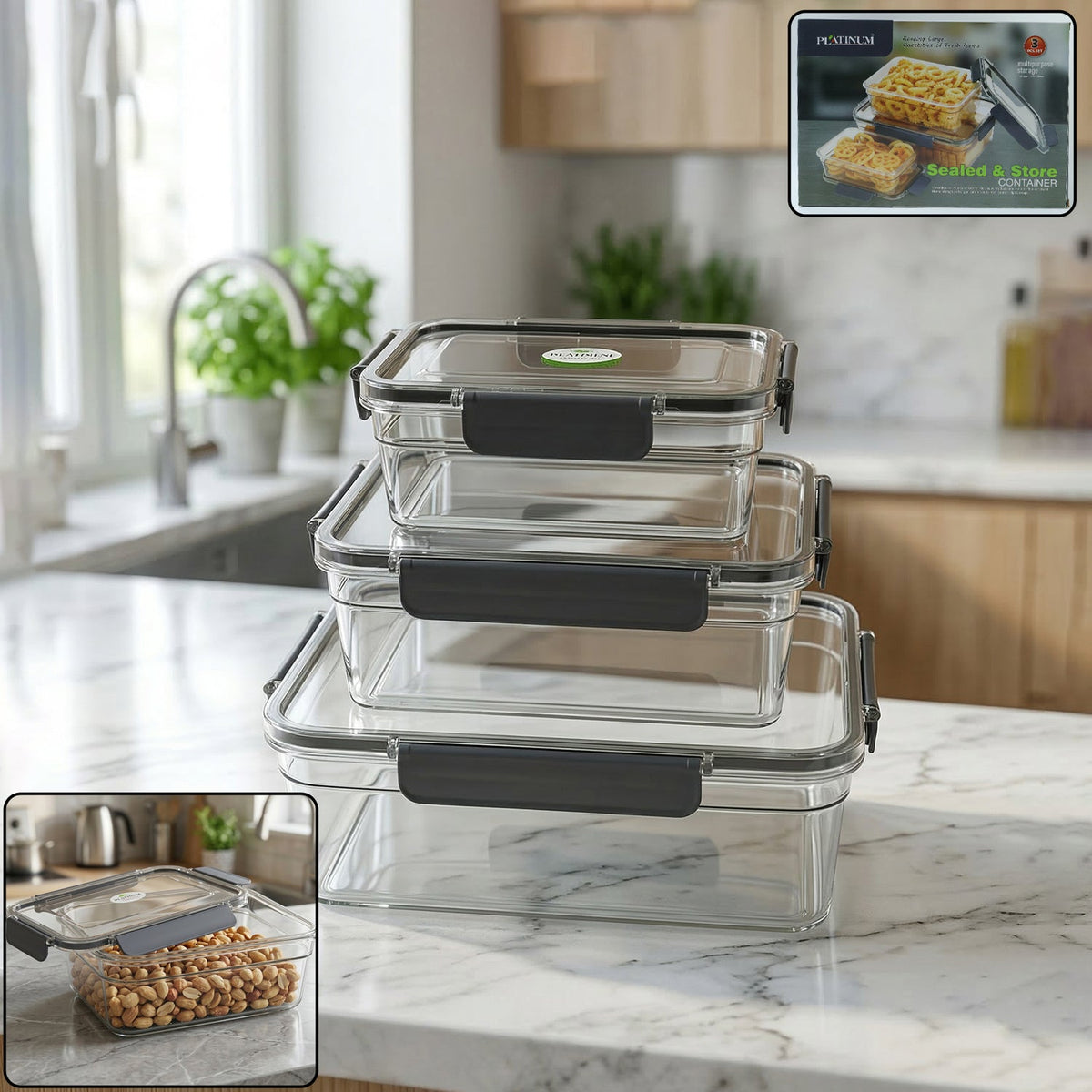 Airtight container set with locking lids for kitchen storage Main image