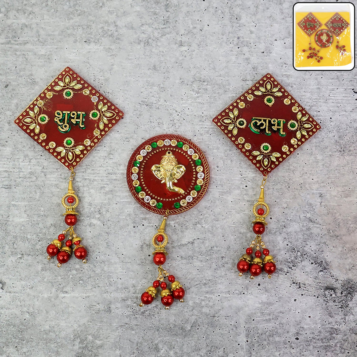 Shubh Labh Ganesh decorative wall hanging featuring intricate beadwork Main image