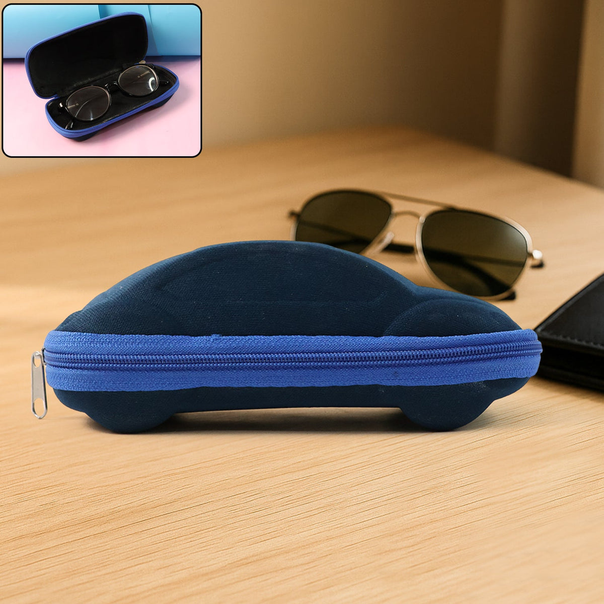 Cartoon car-shaped protective sunglasses case in vibrant red color Main image