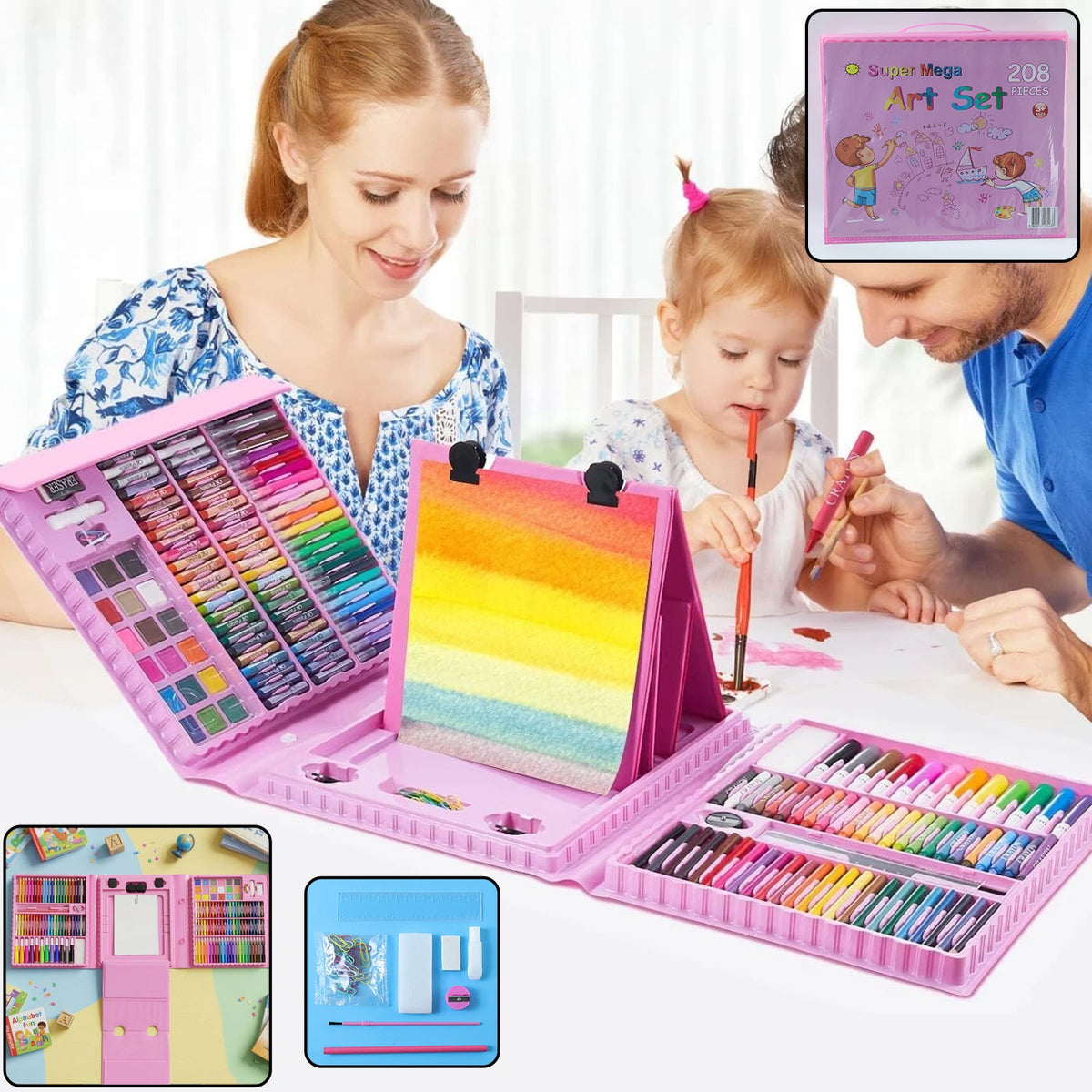 Complete 208-piece art drawing and coloring kit for kids Main image