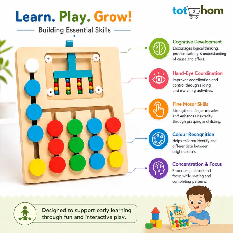 Wooden Colour Matching & Sorting Activity Board for Kids – Educational Learning Toy, Colour Recognition, Fine Motor Skills & Hand-Eye Coordination