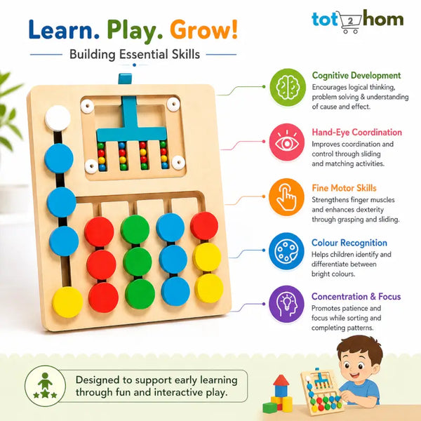 Wooden Colour Matching & Sorting Activity Board for Kids – Educational Learning Toy, Colour Recognition, Fine Motor Skills & Hand-Eye Coordination