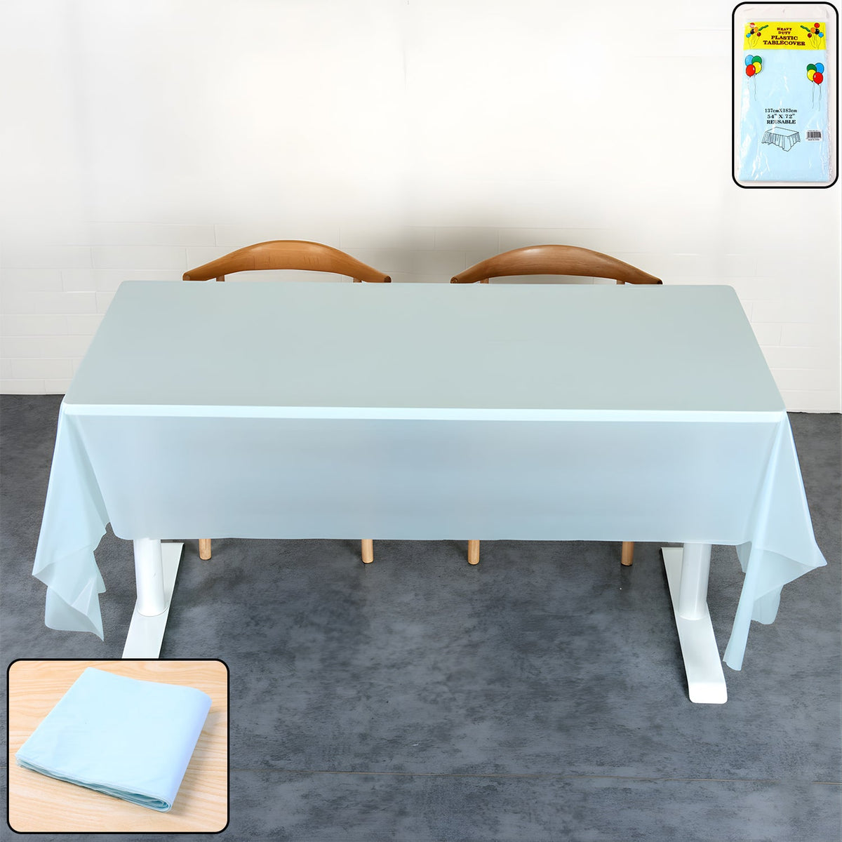 Waterproof disposable plastic table cover protecting rectangular table surface Main image