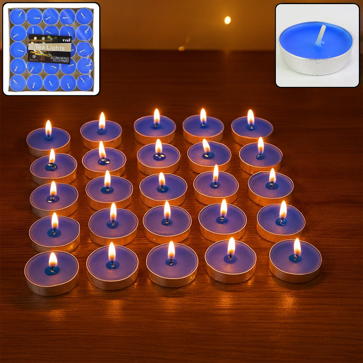 Pack of 25 mix color scented tea light candles creating warm ambiance Main image