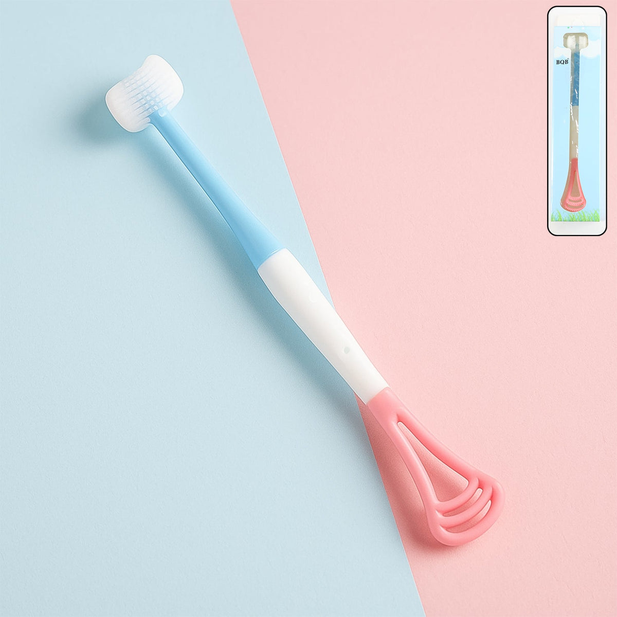 Baby tongue cleaner with soft silicone brush and oral massager Main image