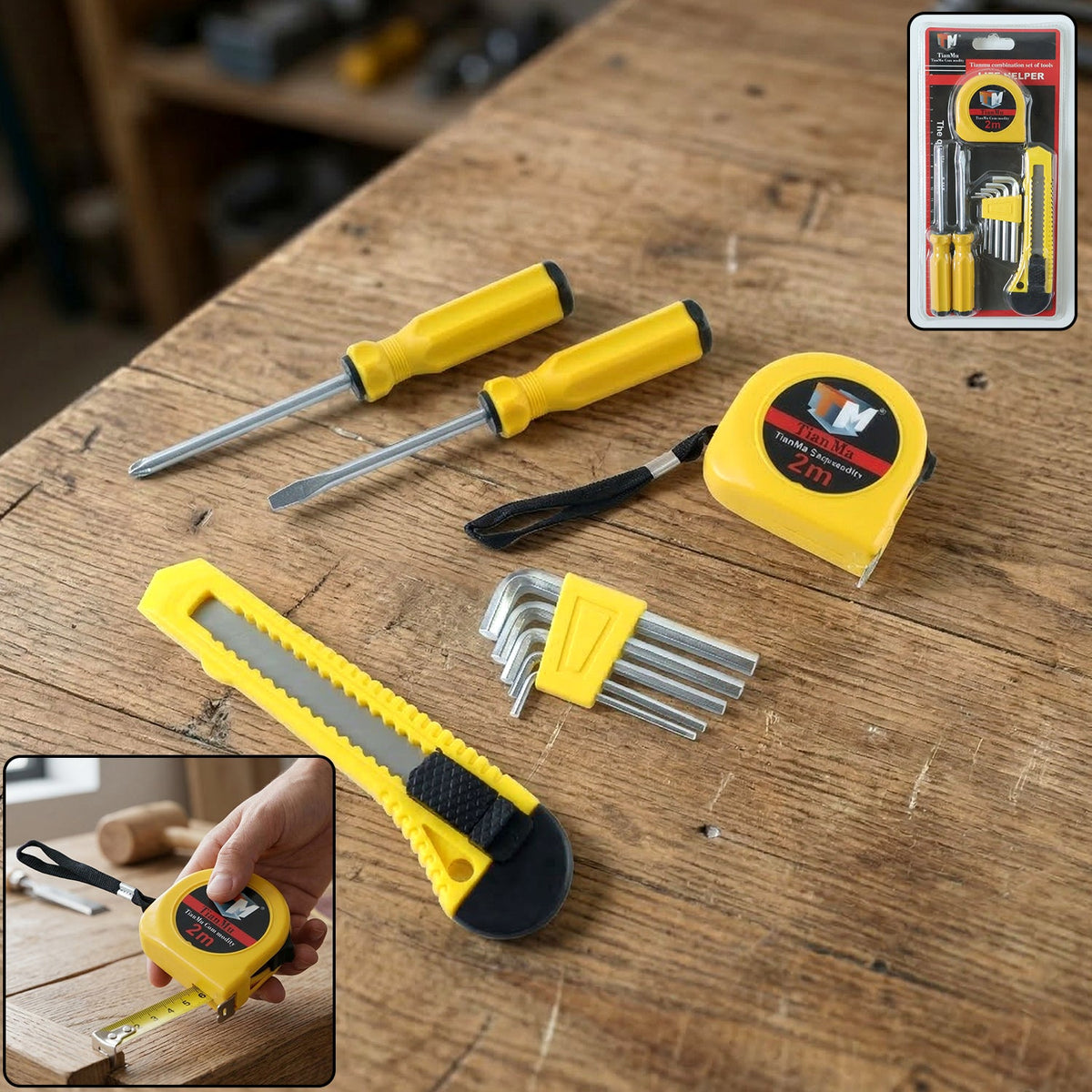 TianMu 9-piece household repair tool set with measuring tape and screwdrivers Main image