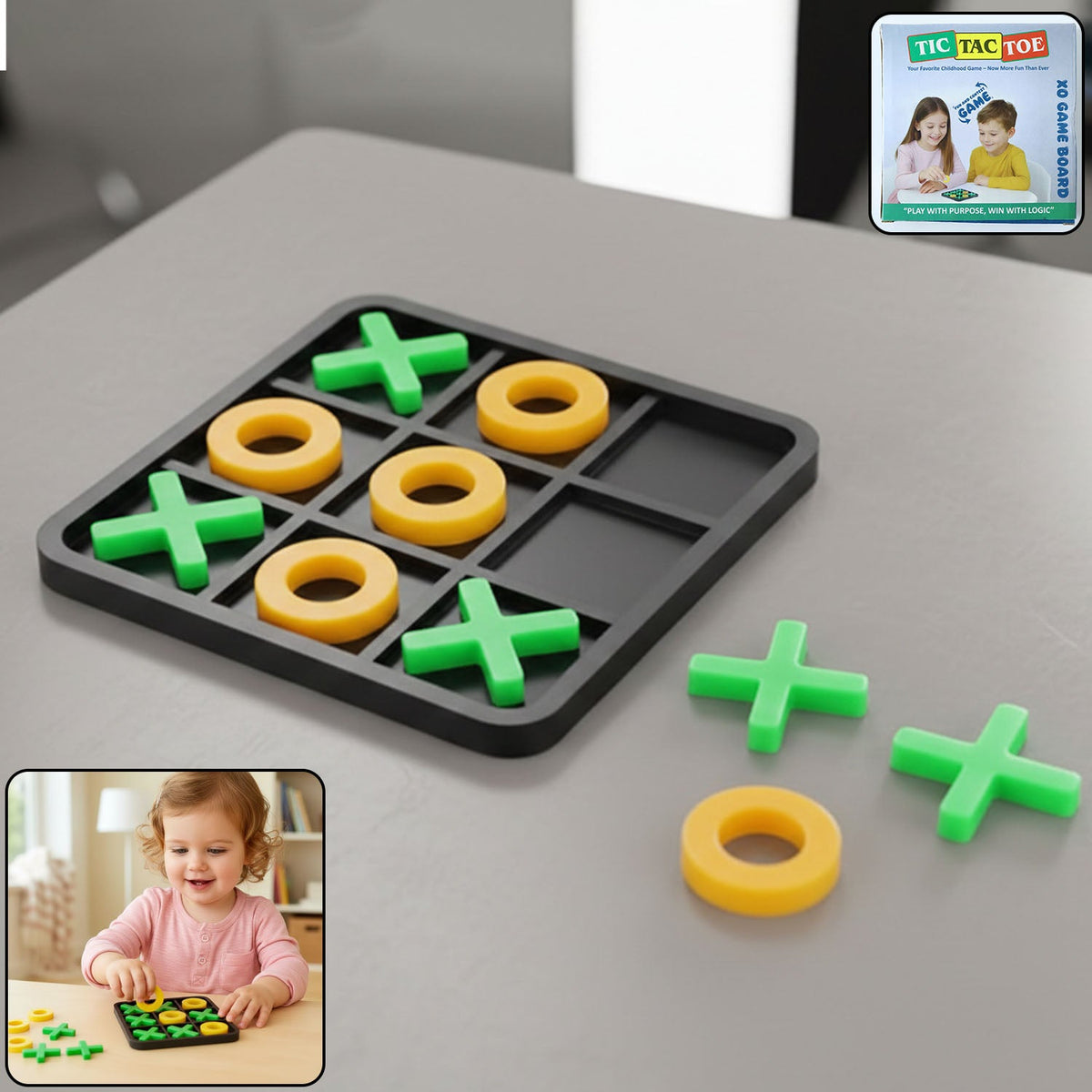 Classic Tic Tac Toe board game with secure interlocking X and O pieces Main image