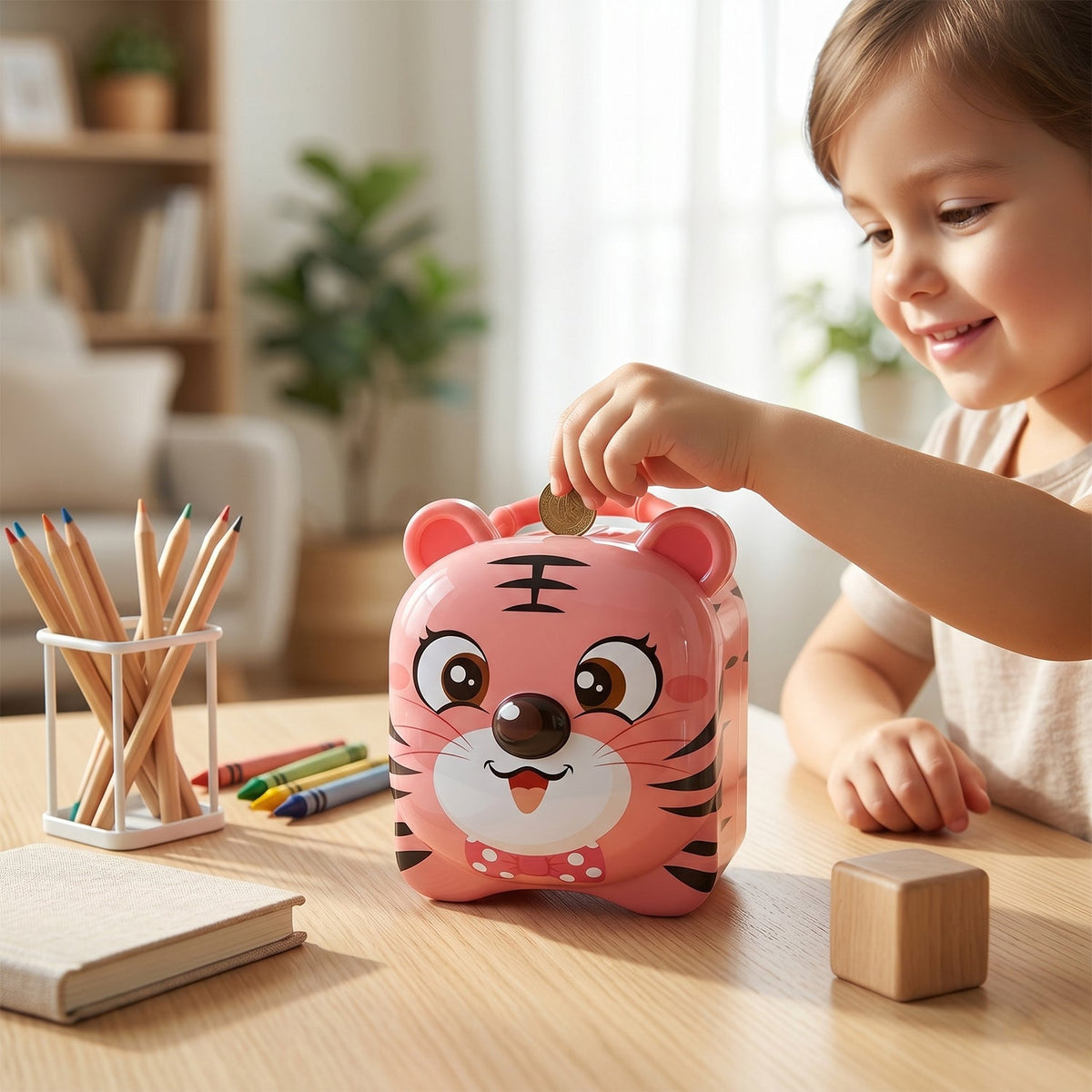Pink tiger design metal piggy bank for kids Main image