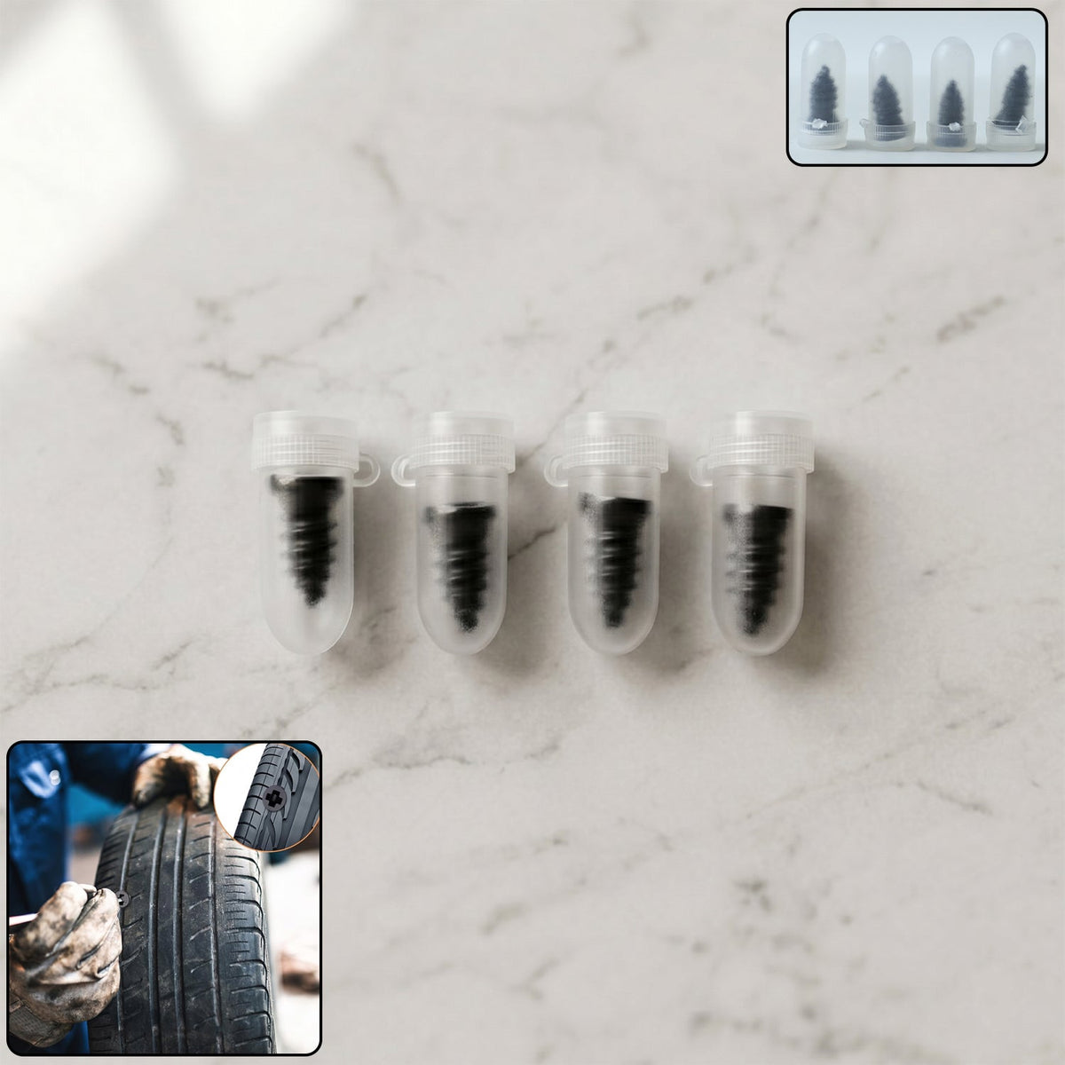 Tubeless tire repair screw plugs for cars and bikes in 4-pack Main image