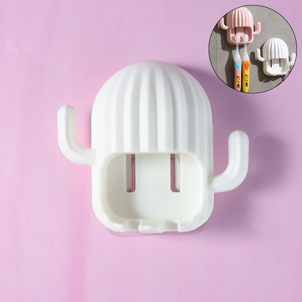Wall mounted cactus toothbrush holder with dust-proof cover protecting toothbrushes Main image