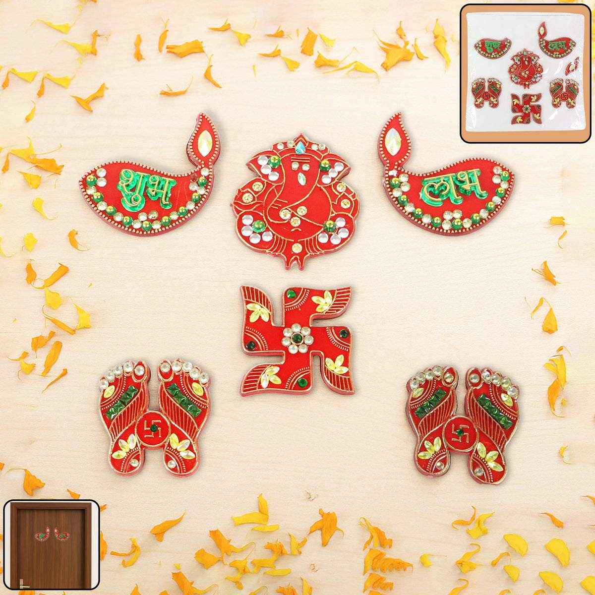 Shubh Labh door hanging set with Ganesh and Swastik symbols in traditional Indian style Main image