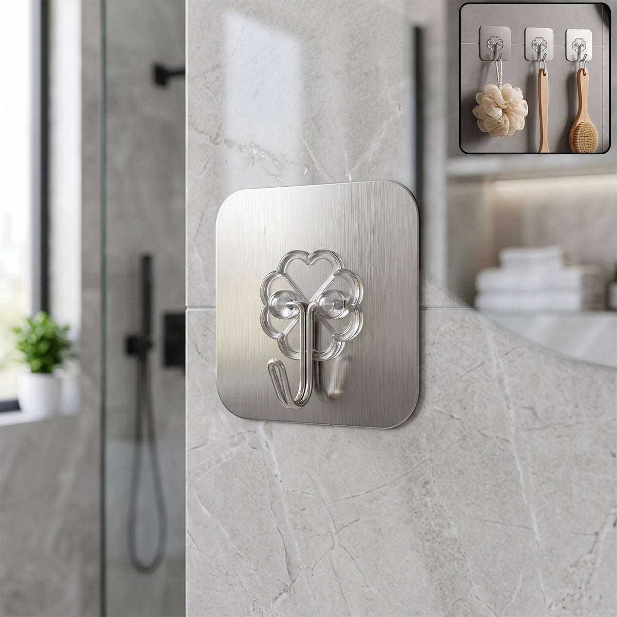 Self adhesive plastic wall hook, no drill heavy duty sticky hanger hook (1 pc) Main image