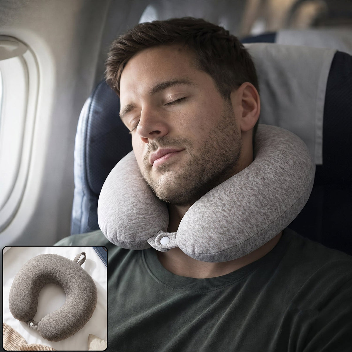 U shaped soft travel neck pillow, grey melange head and neck support (1 pc) Main image