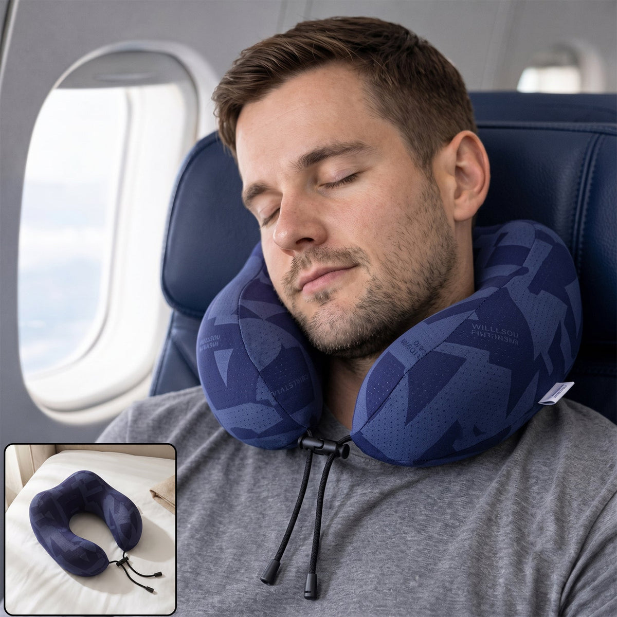 U shaped travel neck pillow, memory foam support pillow with adjustable toggle (1 pc) Main image