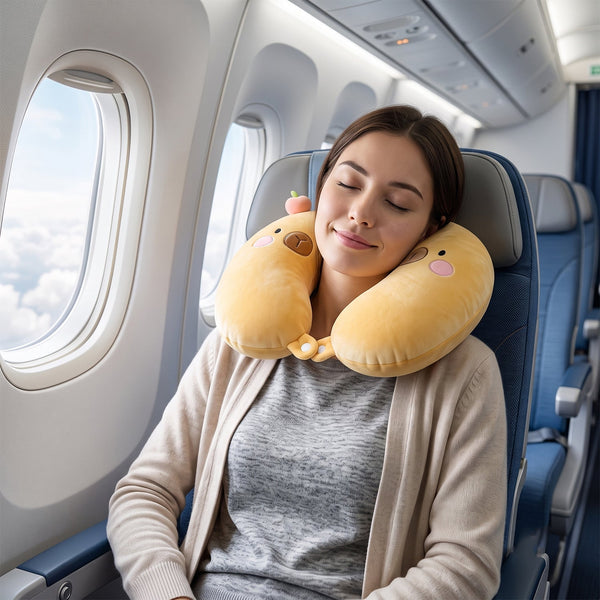 Soft toy style neck pillow for kids road trips and flights
