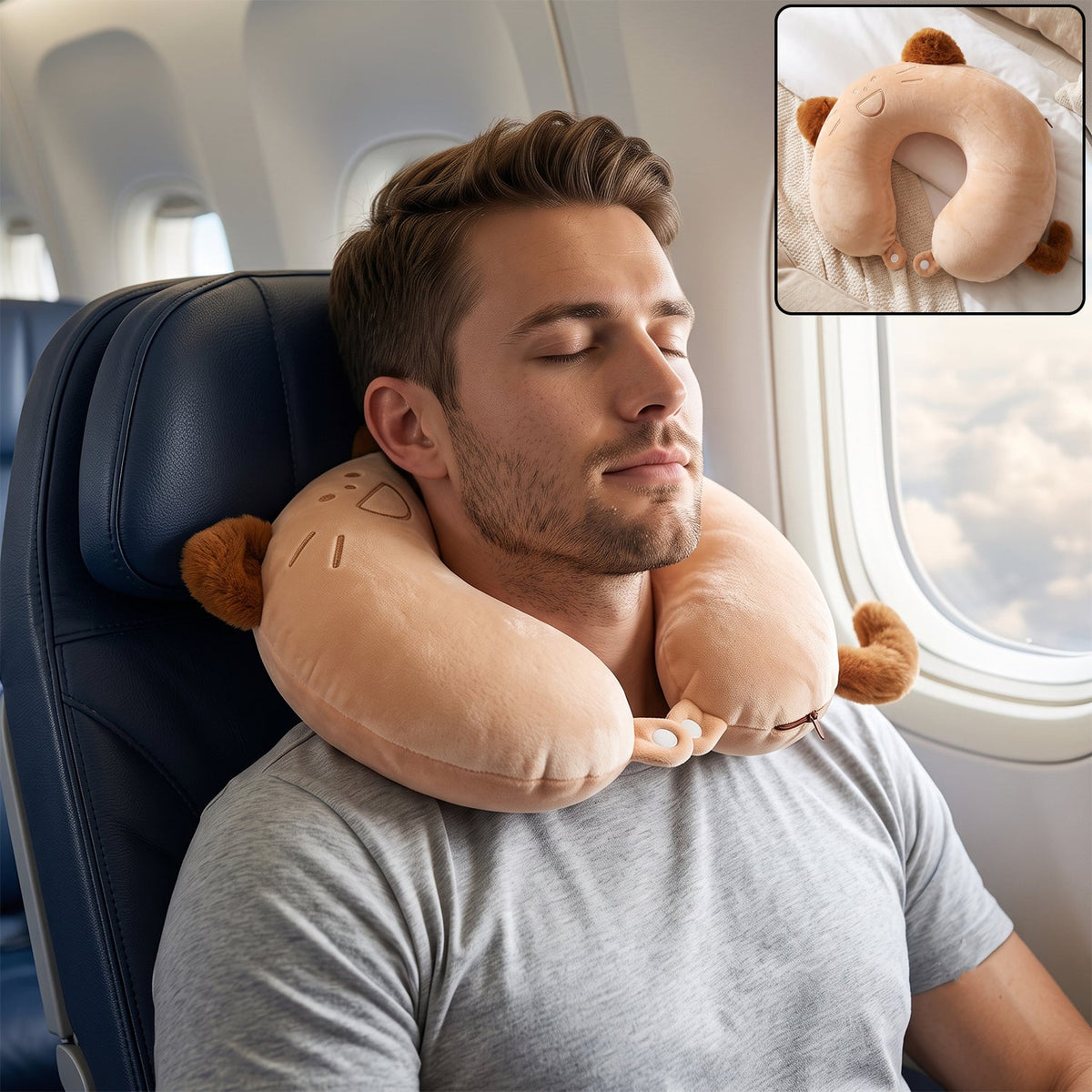 U shaped travel neck pillow, cute cat soft plush pillow with ears (1 pc) Main image