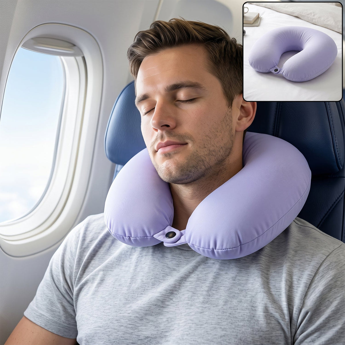 U shaped travel neck pillow, soft comfortable support pillow with snap button (1 pc) Main image