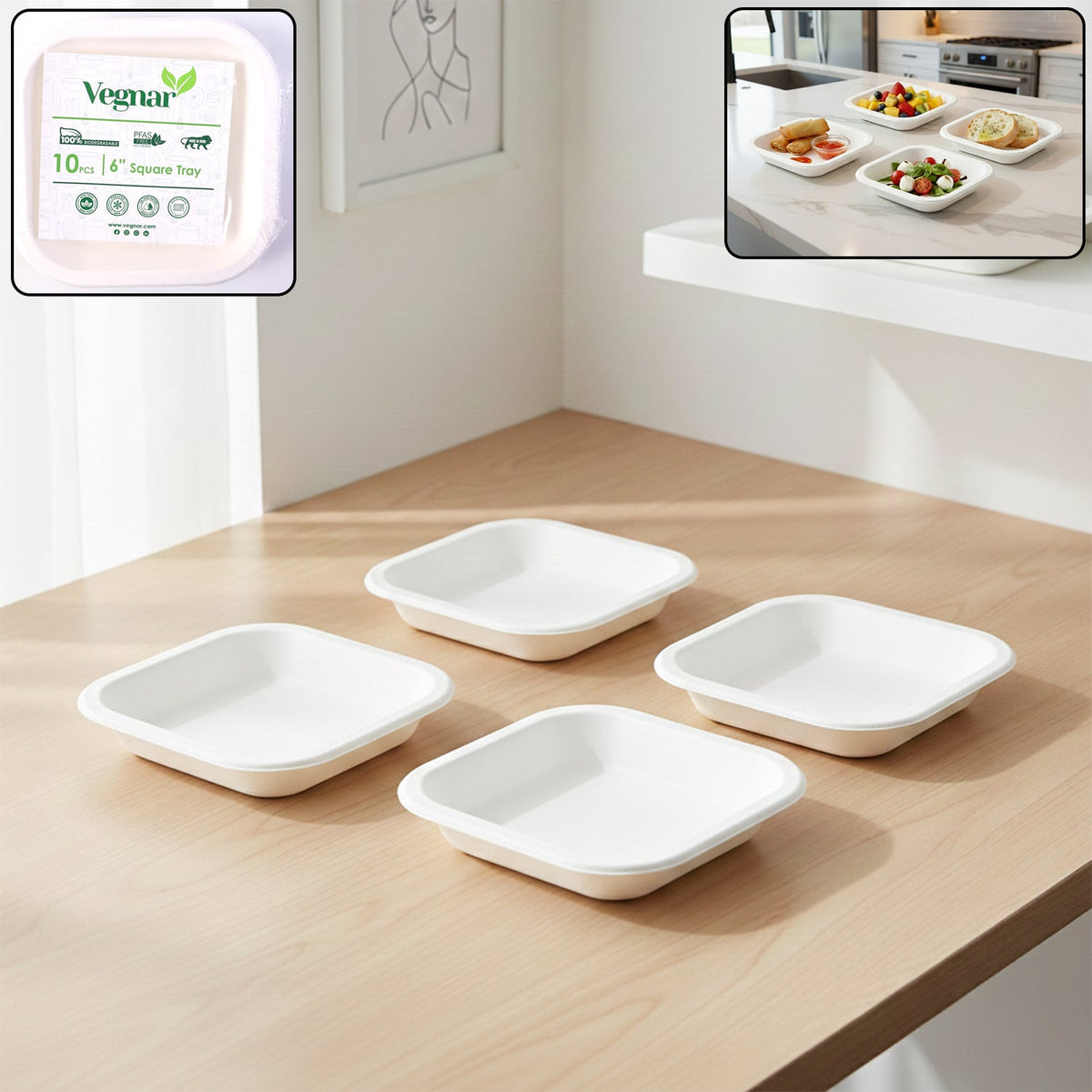 Disposable square food tray set ready for serving meals and snacks. Main image