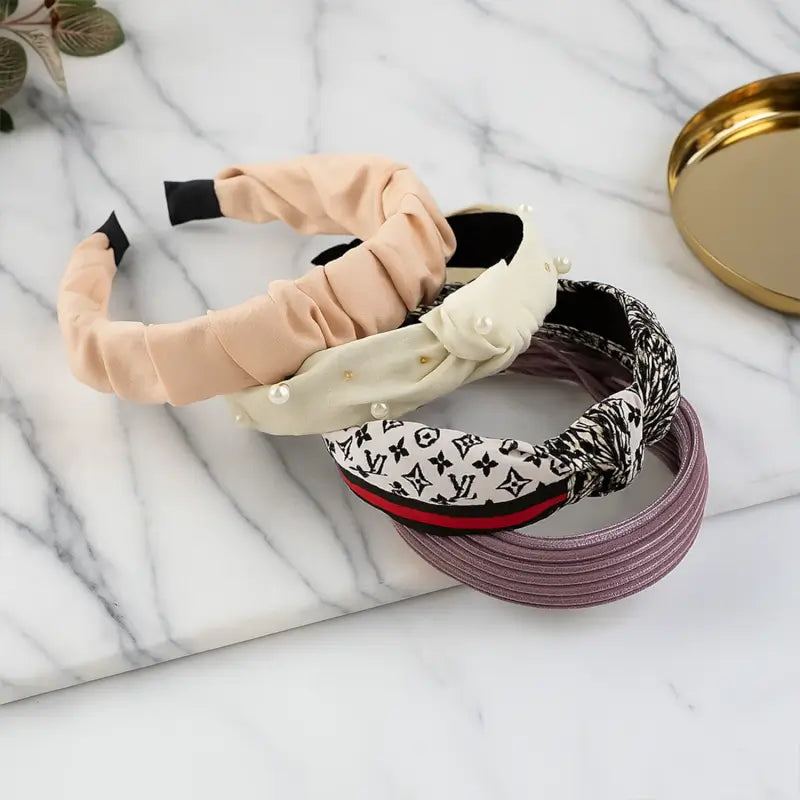 Ribbed Knot Pearl Hairband for Women – Soft Padded Headband for Everyday & Party Wear