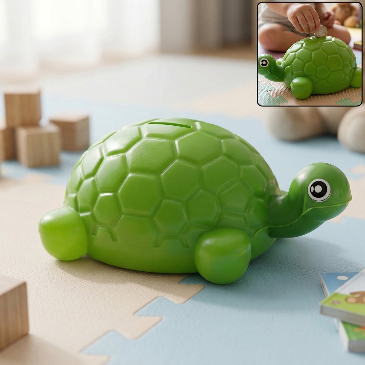 Kids tortoise-shaped piggy bank perfect for saving coins Main image