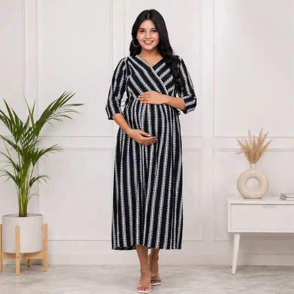 Women's Rayon Feeding Kurti – Printed A-Line 3/4 Sleeve Maternity & Nursing Kurta